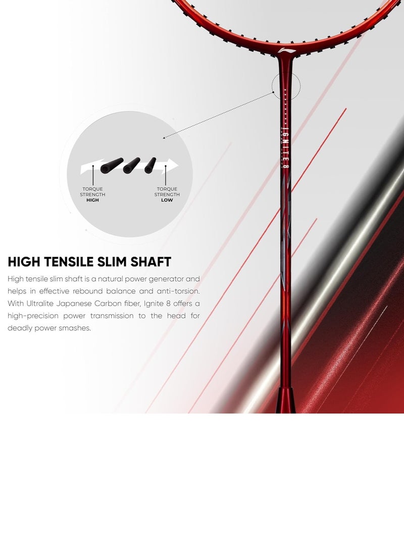 لي-نينج مضرب تنس الريشة Li-Ning Ignite 8 المصنوع من ألياف الكربون والجرافيت اليابانية مع غطاء كامل (أزرق داكن/نحاسي، 77 جرامًا) - Image 4