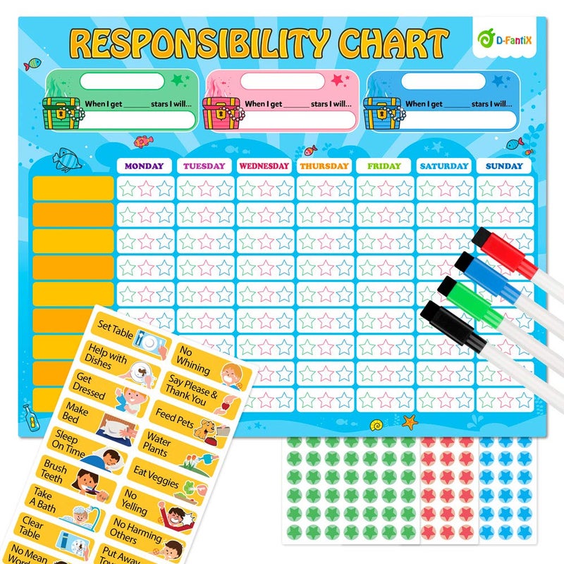 D-FantiX Magnetic Responsibility Chart, Chore Chart for Multiple Kids, My Star Reward Chart Daily Routine Good Behavior Charts Dry Erasable for Toddlers at Home - Image 1