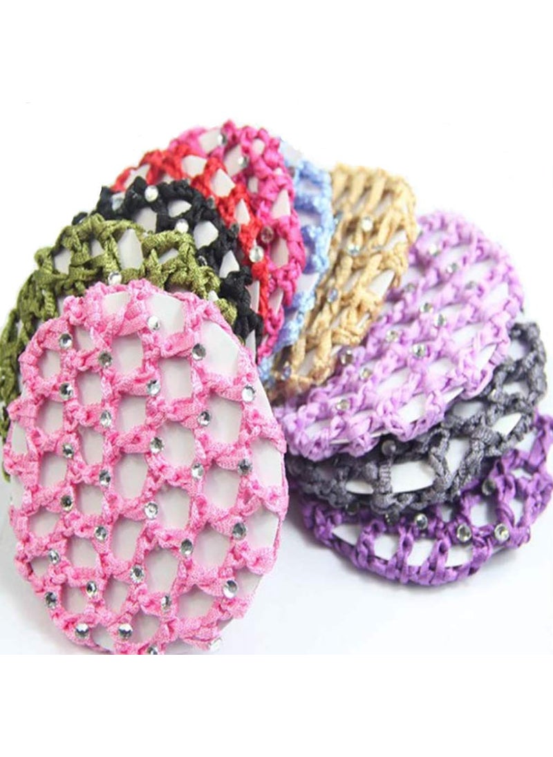 Teensery 6Pcs Rhinestone Bun Cover Crochet Snood Hair Net Hair Accessories for Women Girls Ballet Dance Skating Random Color 