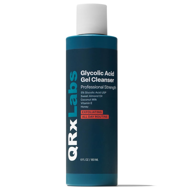 QRxLabs Glycolic Acid Face Wash Gel Cleanser - Ingrown Hair Relief & Dark Spot Correction Facial Exfoliator - Oil Control Cleanser - Unscented, 6 Fl Oz - Image 1