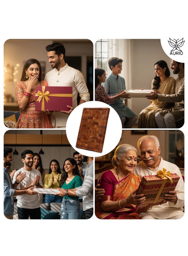 AURIO Premium End Grain Acacia Wood Cutting Board – Large Reversible Chopping Board with Juice Groove & Easy-Grip Side Handles – Heavy-Duty Wooden Butcher Block for Meat, Vegetables, and Cheese – Eco-Friendly & Knife-Friendly Kitchen Essential - Image 4