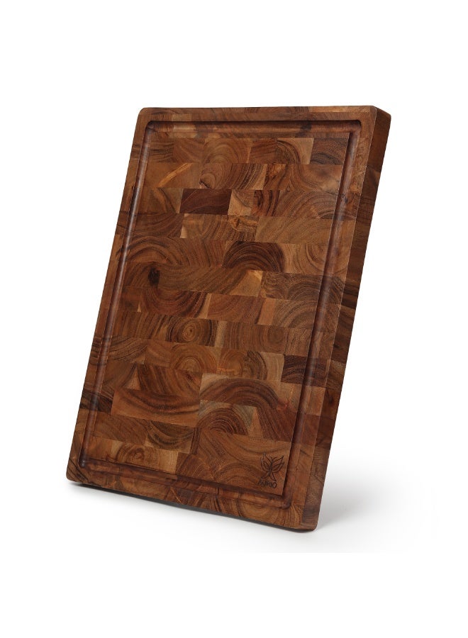 AURIO Premium End Grain Acacia Wood Cutting Board – Large Reversible Chopping Board with Juice Groove & Easy-Grip Side Handles – Heavy-Duty Wooden Butcher Block for Meat, Vegetables, and Cheese – Eco-Friendly & Knife-Friendly Kitchen Essential - Image 5