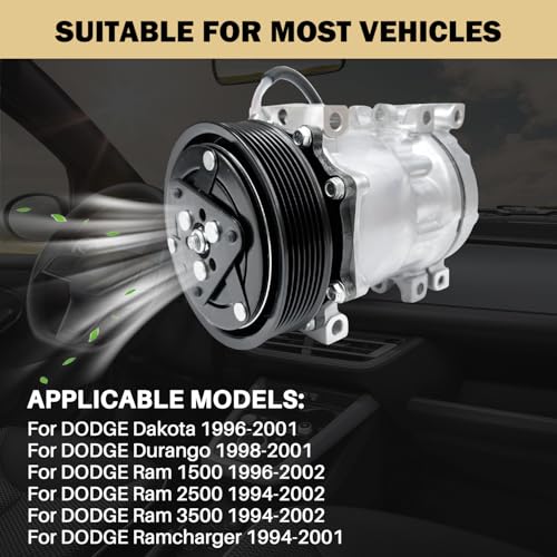Aspligo Air Conditioner AC Compressor Fits for Dodge- Durango Dakota Ramcharger Ram 3500/2500/1500 1994-2002, with A/C Clutch, CO4785C AC Compressor, Replaces 4849040AC, 55055540, 55055802AD - Image 5