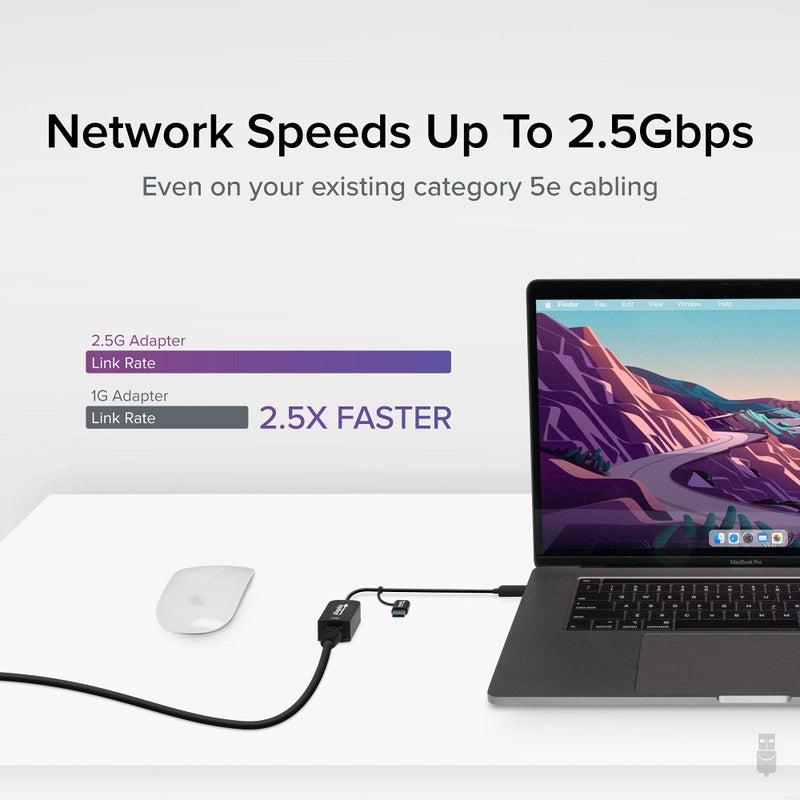 Plugable Plugable 2.5GB USB Ethernet Adapter for Laptop, 2-in-1 Cable, USB 2.5GB Ethernet Adapter, USB-C and USB Compaitble, USB-C to RJ45 2.5 Gigabit LAN Ethernet, Compatible with Mac and Windows  - Image 3