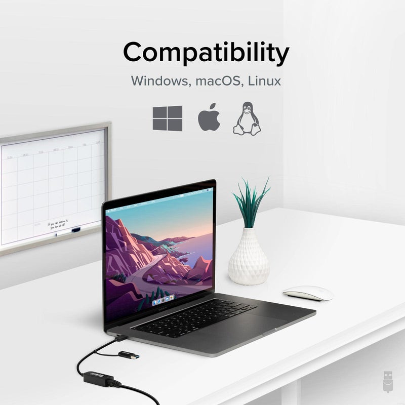 Plugable Plugable 2.5GB USB Ethernet Adapter for Laptop, 2-in-1 Cable, USB 2.5GB Ethernet Adapter, USB-C and USB Compaitble, USB-C to RJ45 2.5 Gigabit LAN Ethernet, Compatible with Mac and Windows  - Image 5