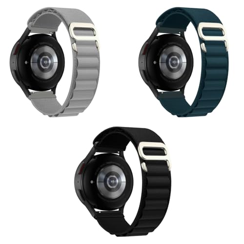 EDNITA 20mm SmartWatch Strap With Alpine Loop For Galaxy Watch 4/5/6 Pro, 3 Pack - Black, Navy, Grey - Image 1