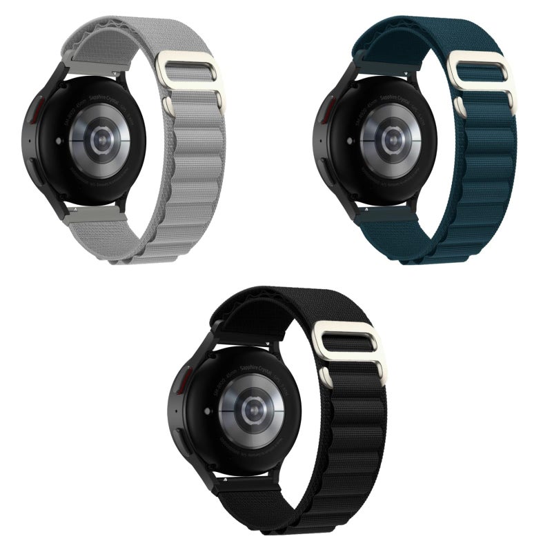 EDNITA 20mm SmartWatch Strap With Alpine Loop For Galaxy Watch 4/5/6 Pro, 3 Pack - Black, Navy, Grey - Image 5