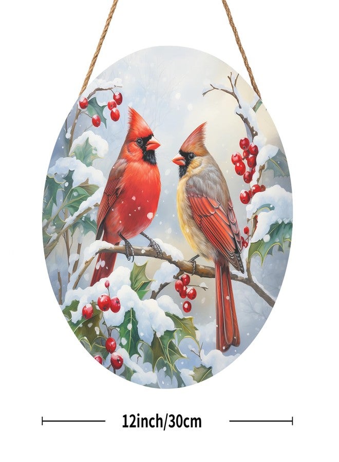Harooni لافتة ترحيبية شتوية من هاروني للباب الأمامي، علاقة باب خشبية على شكل طائر الكاردينال للشرفة الخارجية، لافتات دائرية معلقة على شكل طائر الكاردينال لتزيين جدران المنزل والشرفة والفناء والمنزل الريفي - Image 2
