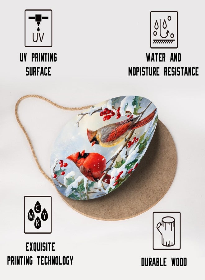 Harooni لافتة ترحيبية شتوية من هاروني للباب الأمامي، علاقة باب خشبية على شكل طائر الكاردينال للشرفة الخارجية، لافتات دائرية معلقة على شكل طائر الكاردينال لتزيين جدران المنزل والشرفة والفناء والمنزل الريفي - Image 3