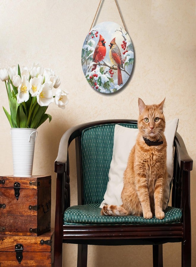 Harooni لافتة ترحيبية شتوية من هاروني للباب الأمامي، علاقة باب خشبية على شكل طائر الكاردينال للشرفة الخارجية، لافتات دائرية معلقة على شكل طائر الكاردينال لتزيين جدران المنزل والشرفة والفناء والمنزل الريفي - Image 4