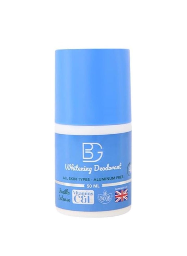 BG Whitening Deodorant Vanilla Intense – Aluminum-Free, 48-Hour Odor Protection, Brightens Underarms, Gentle on Skin – 50ml Roll-On for Daily Use