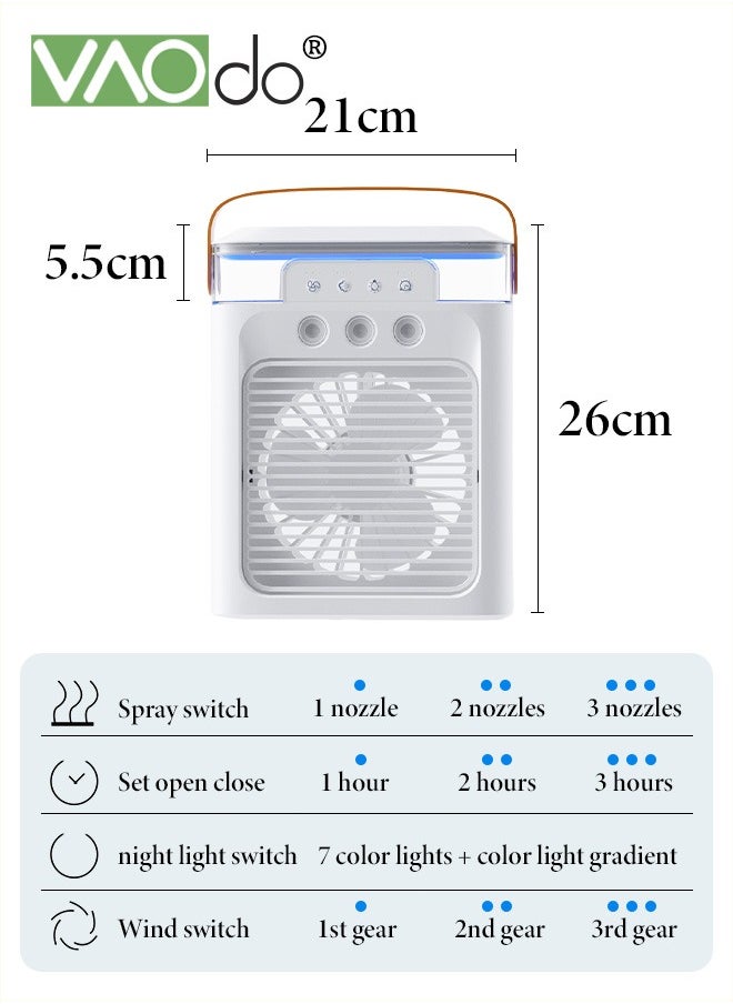 VAOdo - Portable Air Conditioner Fan Mini Evaporative Air Cooler with 7 Colors LED Light 1/2/3 H Timer 3 Wind Speeds and 3 Spray Modes for Your Desk Nightstand or Coffee Table Fan - Image 1