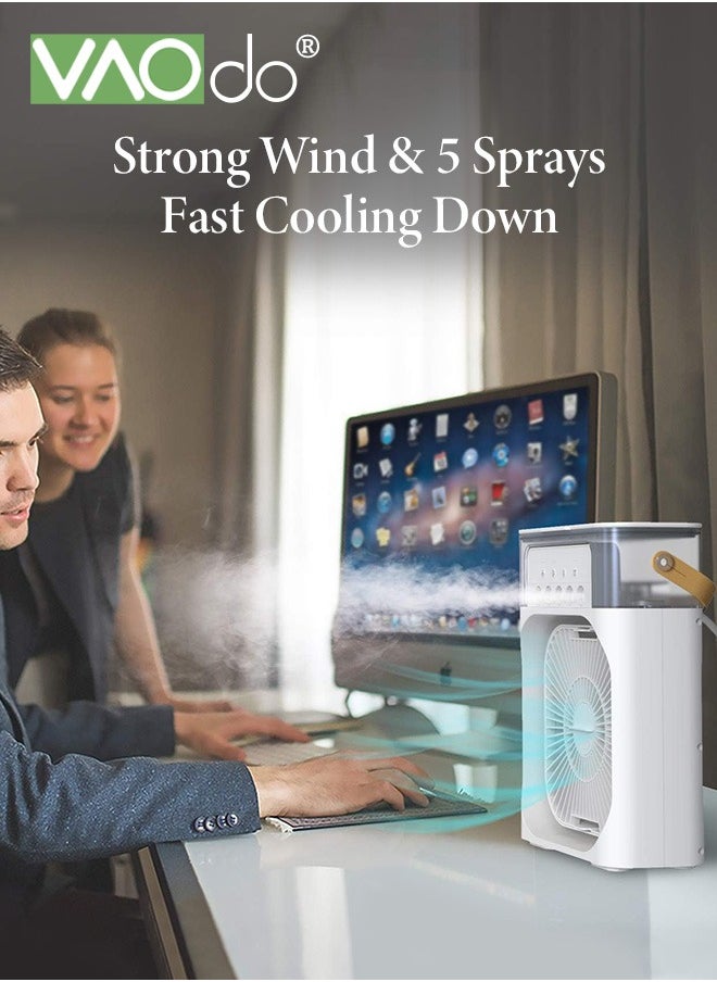 VAOdo - Portable Air Conditioner Fan Mini Evaporative Air Cooler with 7 Colors LED Light 1/2/3 H Timer 3 Wind Speeds and 3 Spray Modes for Your Desk Nightstand or Coffee Table Fan - Image 1