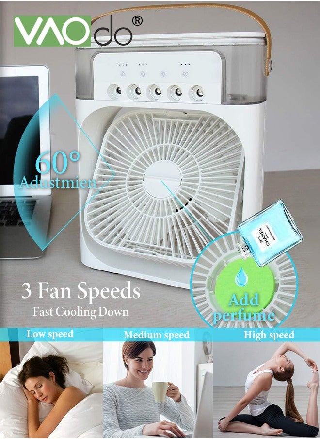 VAOdo - Portable Air Conditioner Fan Mini Evaporative Air Cooler with 7 Colors LED Light 1/2/3 H Timer 3 Wind Speeds and 3 Spray Modes for Your Desk Nightstand or Coffee Table Fan - Image 1