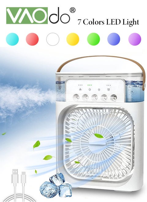 Portable Air Conditioner Fan Mini Evaporative Air Cooler with 7 Colors LED Light 1/2/3 H Timer 3 Wind Speeds and 3 Spray Modes for Your Desk Nightstand or Coffee Table Fan