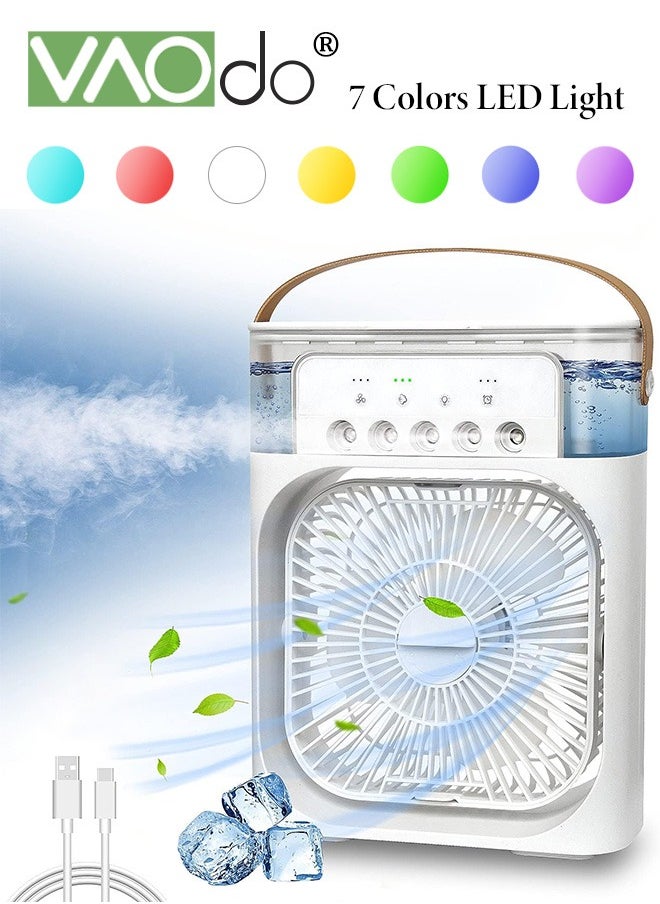 VAOdo - Portable Air Conditioner Fan Mini Evaporative Air Cooler with 7 Colors LED Light 1/2/3 H Timer 3 Wind Speeds and 3 Spray Modes for Your Desk Nightstand or Coffee Table Fan - Image 1