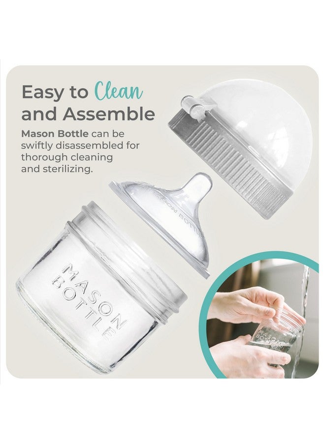 Mason Bottle 4oz Baby Glass Bottle with Breast Like Slow Flow Nipple, Cap+Ring - BPA Free, Non Toxic, Anti Colic Glass Baby Bottle, Glass Feeding Bottle for Babies - Image 3
