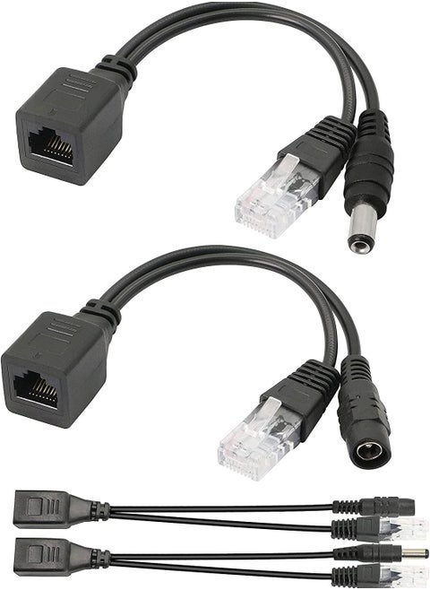 Passive POE Adapter Cable 2Pair POE Injector and POE Splitter Kit with 5.5 2.1mm DC Connector for WLAN Routers Switches Internet Telephony IP Cameras