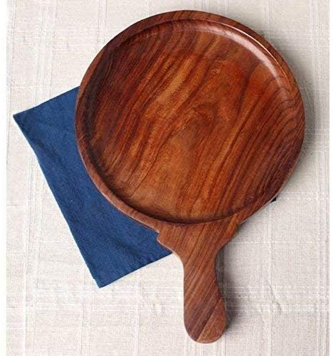 New Homes Wooden Pizza Pan Snack Serving Tray | Serving Platter with Handle | Handcrafted Walnut Finish | Kitchen Serving Board -Suitable for All Kitchen | Dining & Bakings Purpose Pizza Tray  - Image 2