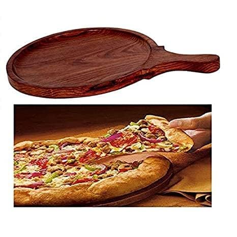 New Homes Wooden Pizza Pan Snack Serving Tray | Serving Platter with Handle | Handcrafted Walnut Finish | Kitchen Serving Board -Suitable for All Kitchen | Dining & Bakings Purpose Pizza Tray  - Image 3