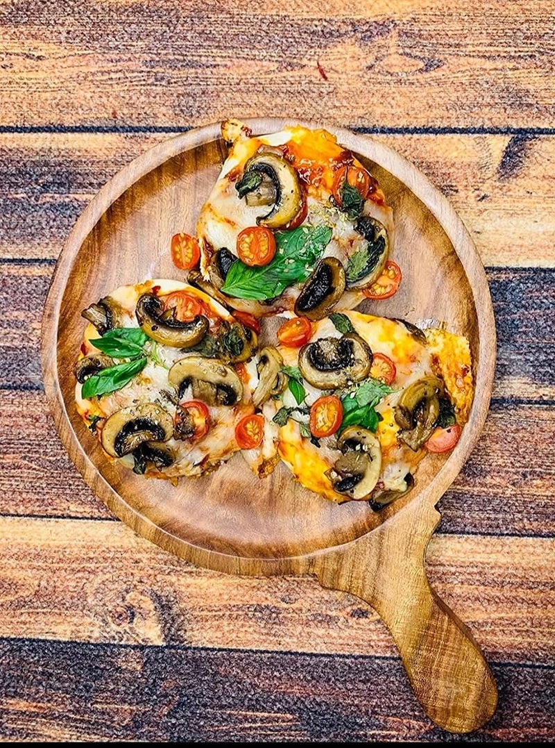 New Homes Wooden Pizza Pan Snack Serving Tray | Serving Platter with Handle | Handcrafted Walnut Finish | Kitchen Serving Board -Suitable for All Kitchen | Dining & Bakings Purpose Pizza Tray  - Image 5