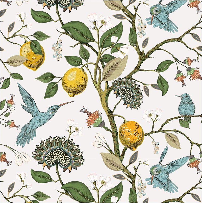 Blooming Wall Blue Bird Fresh Lemon Tree Peel and Stick Wallpaper Self Adhesive Wall Mural Wall Dcor