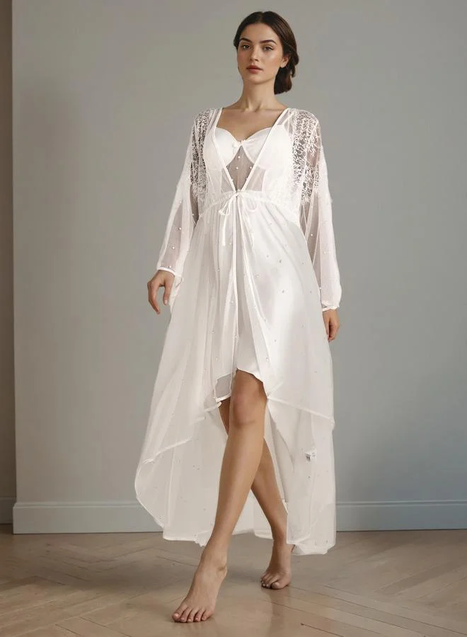 Splash FAV Asymmetric Night Gown with Floral Lace Robe
