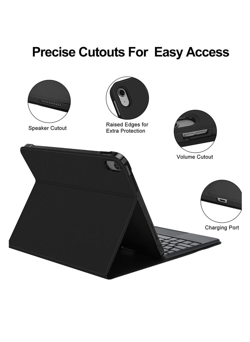 عام حافظة لوحة مفاتيح لجهاز iPad الجيل العاشر، إضاءة خلفية بسبعة ألوان، لوحة تتبع متعددة اللمس، لوحة مفاتيح لاسلكية، حامل أقلام مدمج، حافظة ذكية مقاس 10.9 بوصة، أسود - Image 2