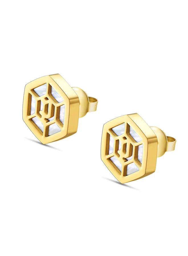 بوليس Exagon Women's Gold Plated White Mother Of Pearl Earrings