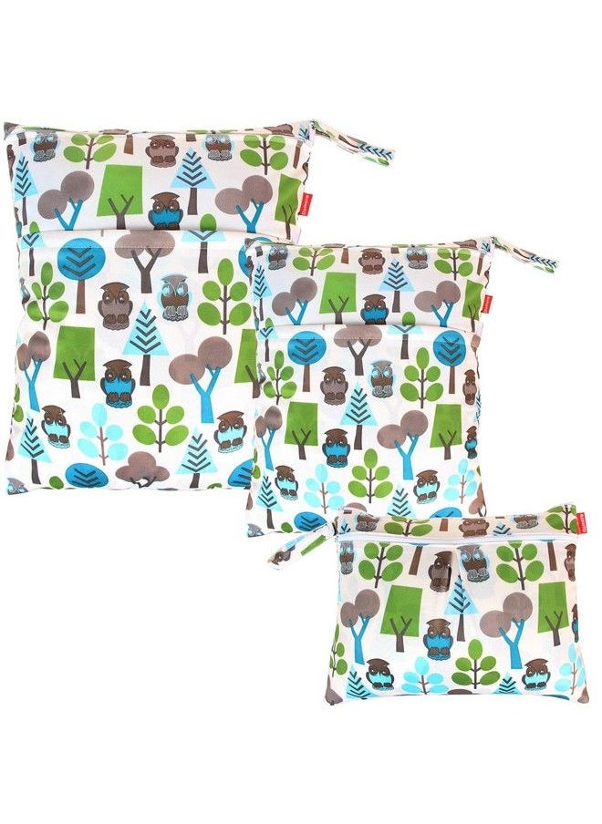 Damero - 3Pcs Pack Wet Dry Bag For Cloth Diapers Daycare Organizer Bag Green Forest - Image 1