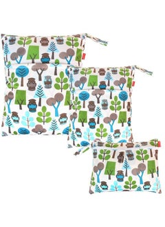 3Pcs Pack Wet Dry Bag For Cloth Diapers Daycare Organizer Bag Green Forest