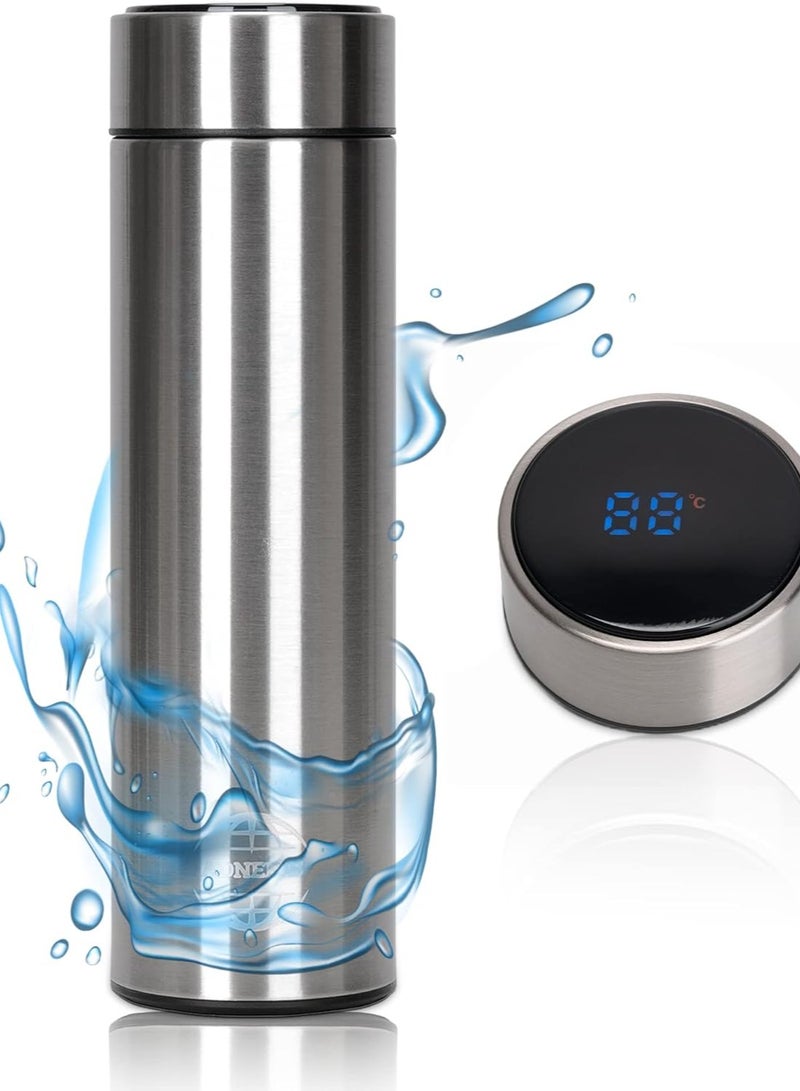 ذكي عرض درجة الحرارة فراغ معزول زجاجة ماء فضي 500 مل 9.2 × 6.2 بوصة - Image 1