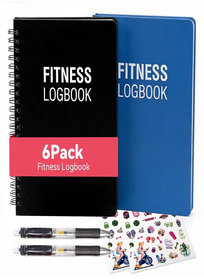 FOOMEE 6Pcs Fitness Workout Journal for Men and Women Set, Fitness Logbook, Gym Gifts for Men, Fitness Planner for Goal Setting, Tracking, Progress, A5 Fitness Journal, 5.5 x 8.3'' (Blue+Black) - Image 1