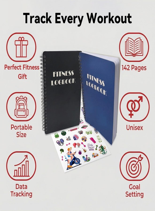 FOOMEE 6Pcs Fitness Workout Journal for Men and Women Set, Fitness Logbook, Gym Gifts for Men, Fitness Planner for Goal Setting, Tracking, Progress, A5 Fitness Journal, 5.5 x 8.3'' (Blue+Black) - Image 2
