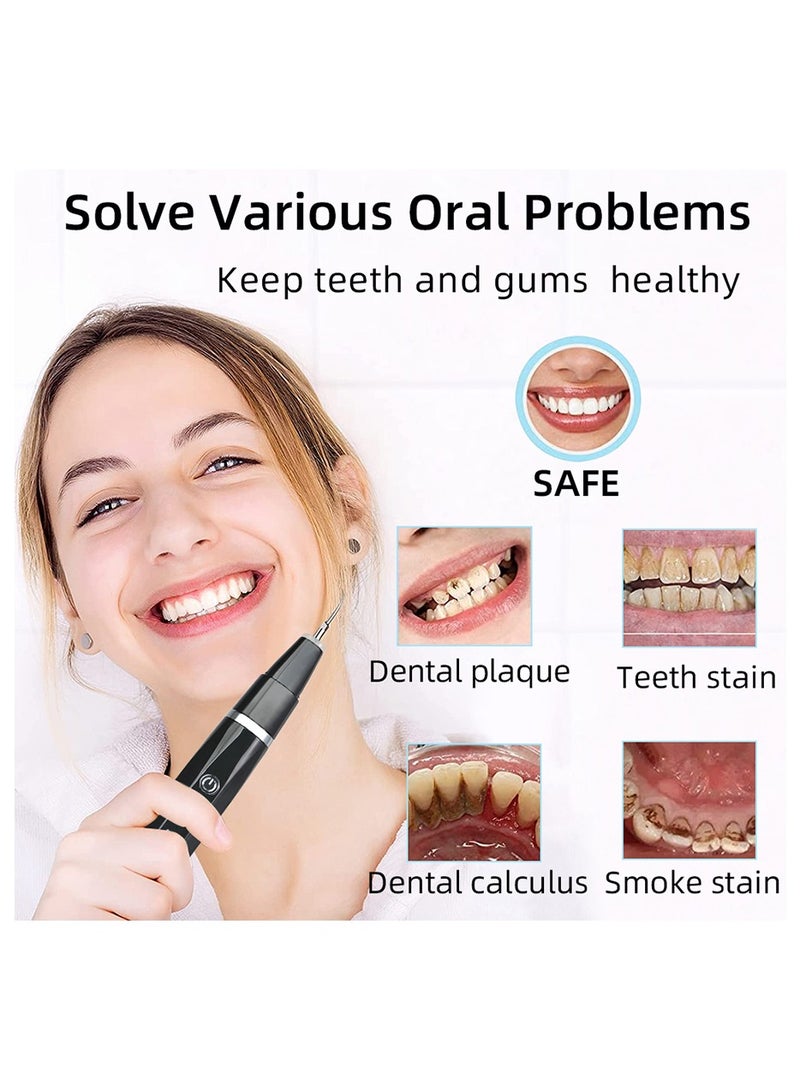 مزيل البلاك للأسنان، مزيل الجير بالموجات فوق الصوتية للأسنان، مجموعة تنظيف الأسنان القابلة لإعادة الشحن لإزالة حساب التفاضل والتكامل مع إضاءة LED، أسود - Image 3