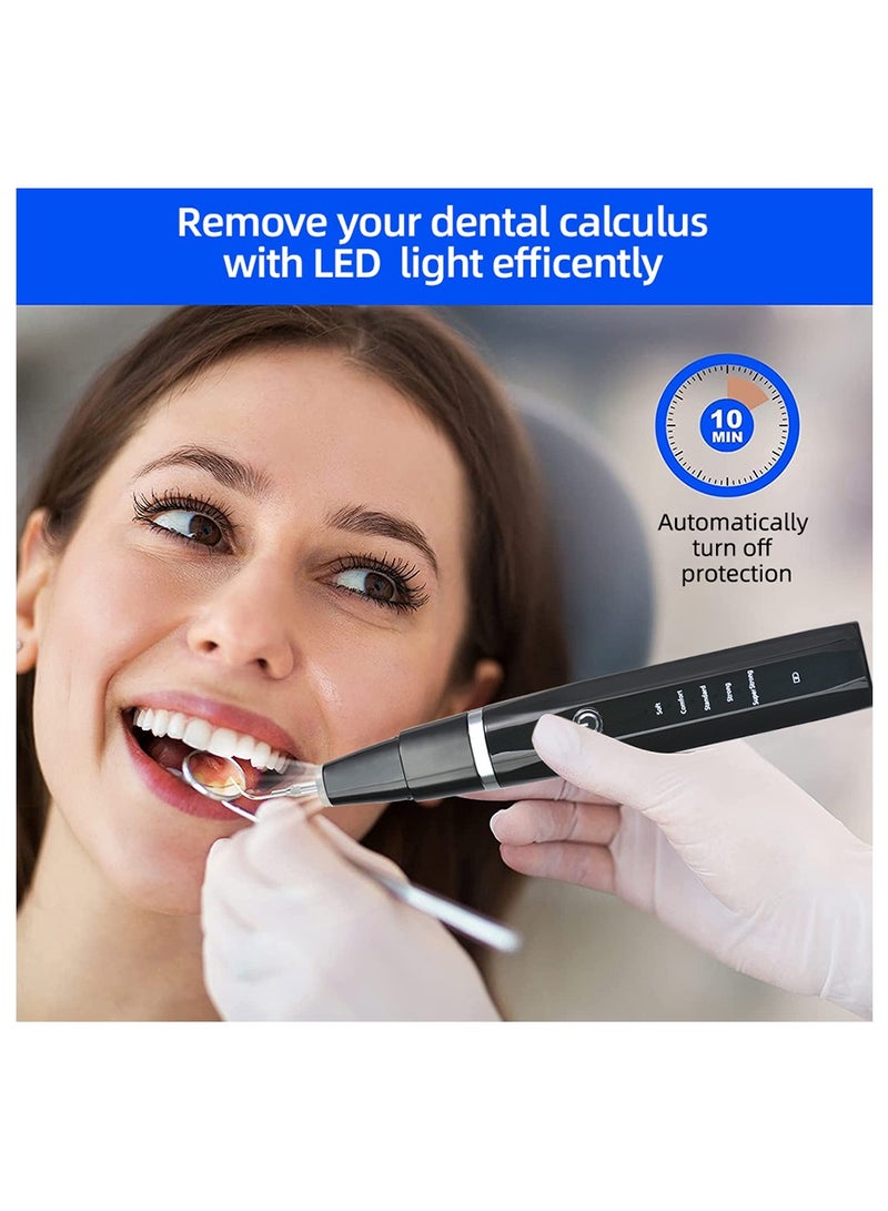 مزيل البلاك للأسنان، مزيل الجير بالموجات فوق الصوتية للأسنان، مجموعة تنظيف الأسنان القابلة لإعادة الشحن لإزالة حساب التفاضل والتكامل مع إضاءة LED، أسود - Image 4