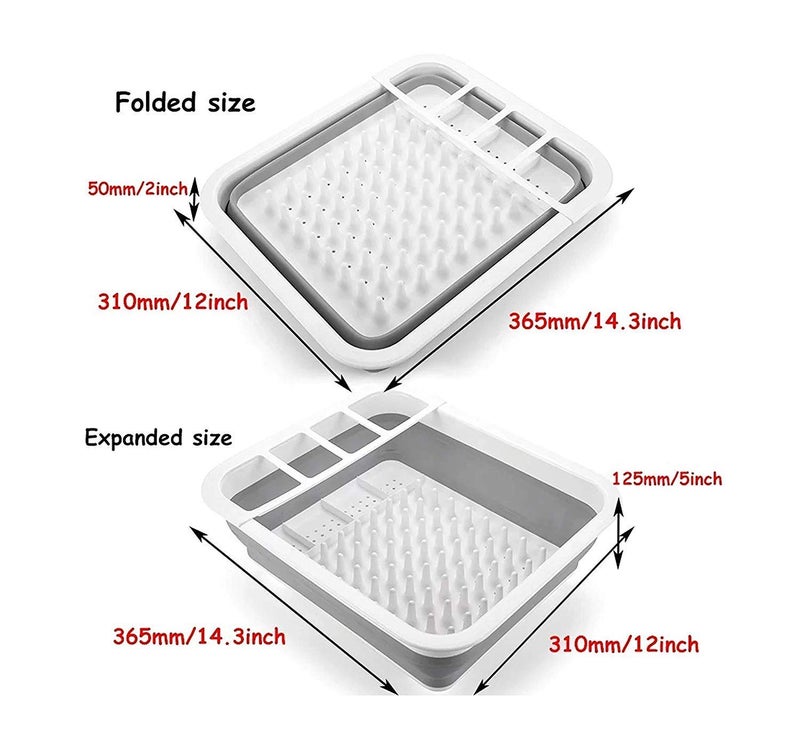 EASY SHOPE Collapsible Multipurpose Portable Dish Bowl Sink Rack - Foldable Silicone Kitchen Drainer Tub Basin Water Strainer with Utensil Holder and Serving Tray, 1-PCS - Image 2