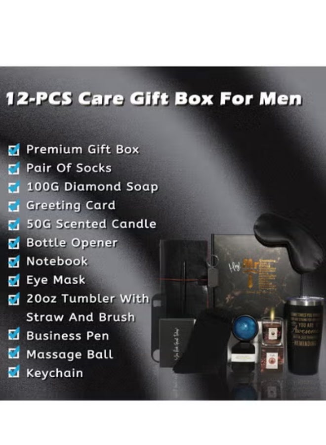 بوليفياز سلال هدايا للرجال - مجموعة صندوق هدايا عيد الميلاد تحتوي على 12 عنصرًا هدايا ملهمة وحزم علاج سبا مريحة للرجال وهدايا الصداقة للرجال - Image 4