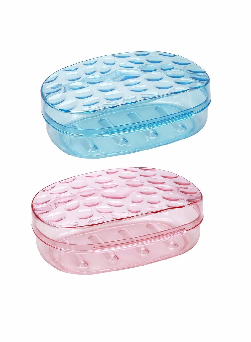 SYOSI Clear Soap Container Plastic Soap Holder with Lid Extra Large Size Soap Bar Case Soap Box Portable Travel Bar Soap Container for Home Shower Outdoor Camping (4 Pcs, 2 Blue 2 Red) - Image 1