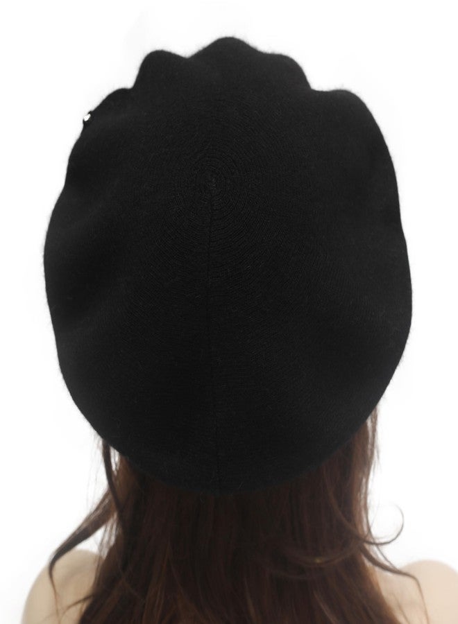 ZLYC Womens French Beret hat, Reversible Solid Color Cashmere Knit Warm Beret Cap for Girls (Embroidered Flowers Black), Embroidered Flowers Black, One size - Image 3