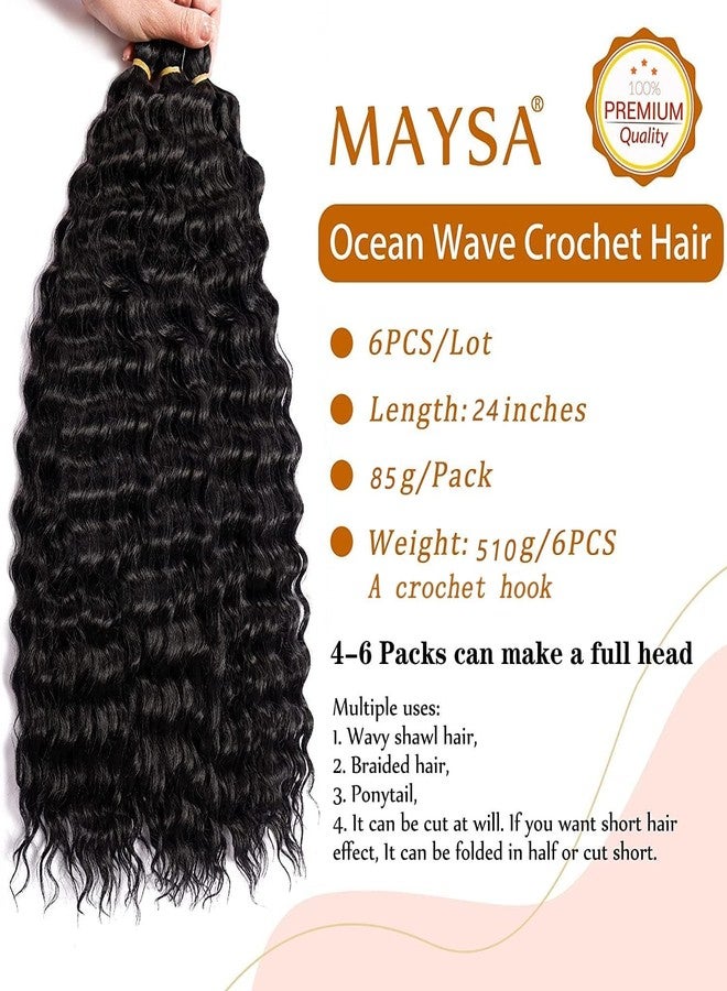 MAYSA Black Ocean Wave Crochet Hair Extension Curly Crochet Hair for Black Women Synthetic Loose Wave Crochet Hair Extensions 24 inch 6packs #1B natural black - Image 2