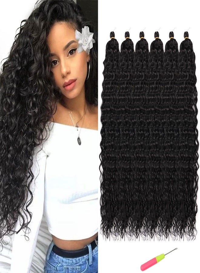MAYSA Black Ocean Wave Crochet Hair Extension Curly Crochet Hair for Black Women Synthetic Loose Wave Crochet Hair Extensions 24 inch 6packs #1B natural black - Image 1
