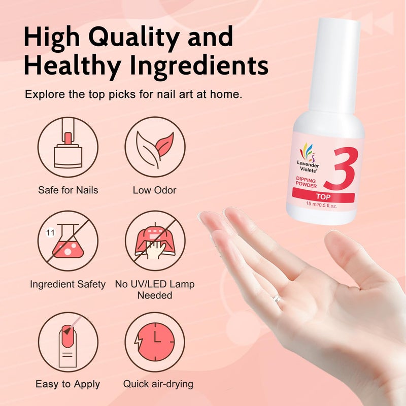 Lavender Violets Dip Powder Liquid Set with Activator, Base Top Coat and Brush Saver 0.5oz/Bot Nail File Necessary Tools for Dipping Powder Acrylic Manicure Pedicure J775 - Image 3