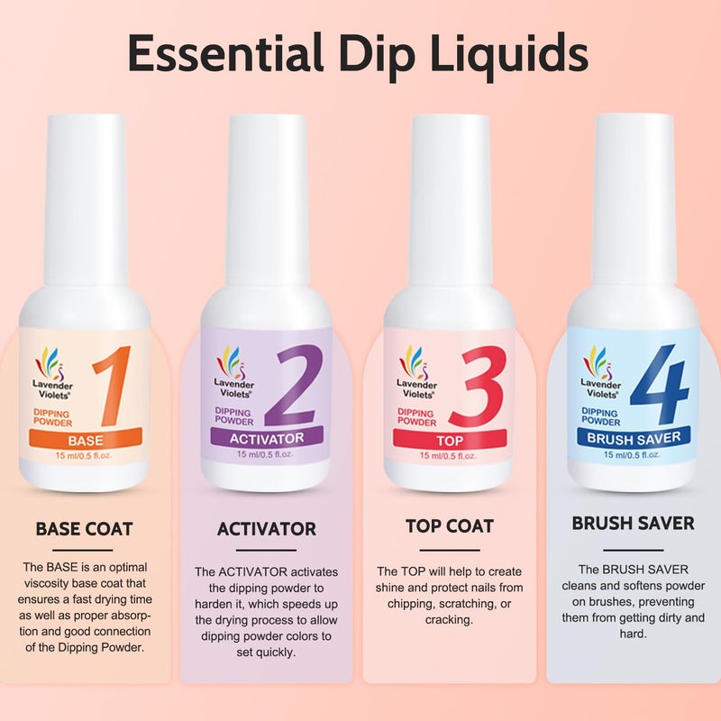 Lavender Violets Dip Powder Liquid Set with Activator, Base Top Coat and Brush Saver 0.5oz/Bot Nail File Necessary Tools for Dipping Powder Acrylic Manicure Pedicure J775 - Image 2