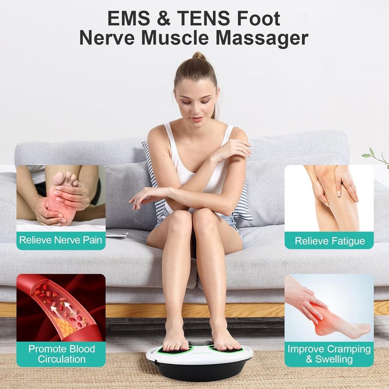 QUINEAR مدلك القدم مع TENS EMS لتحفيز القدم العصبي لتخفيف الألم والدورة الدموية مدلك الأعصاب والعضلات مع جهاز تحكم عن بعد لتخفيف التورم ومتلازمة تململ الساقين - Image 2