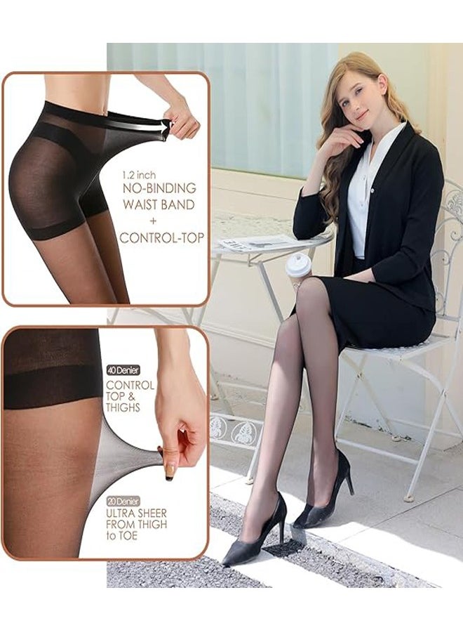 RATSAW 3 Pairs Women's Sheer Tights - 20D Control Top Pantyhose with Reinforced Toes  - Image 2