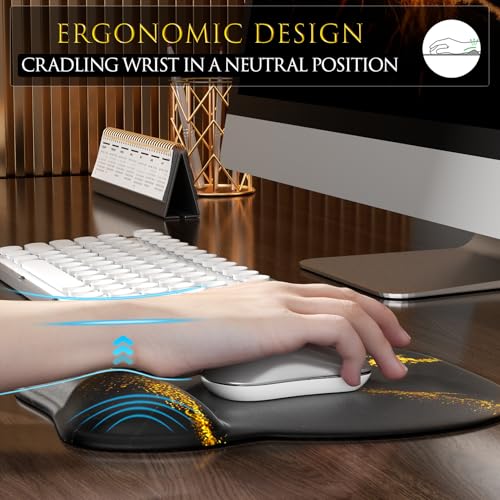 MROCO Ergonomic Mouse Pad with Gel Wrist Rest, Comfortable Mousepad with Smooth Wrist Support Surface and Non-Slip PU Base for Pain Relief, Computer, Laptop, Office & Home, 9.4 x 8.1 in, Black Gold - Image 5