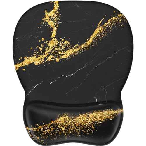 MROCO Ergonomic Mouse Pad with Gel Wrist Rest, Comfortable Mousepad with Smooth Wrist Support Surface and Non-Slip PU Base for Pain Relief, Computer, Laptop, Office & Home, 9.4 x 8.1 in, Black Gold - Image 1