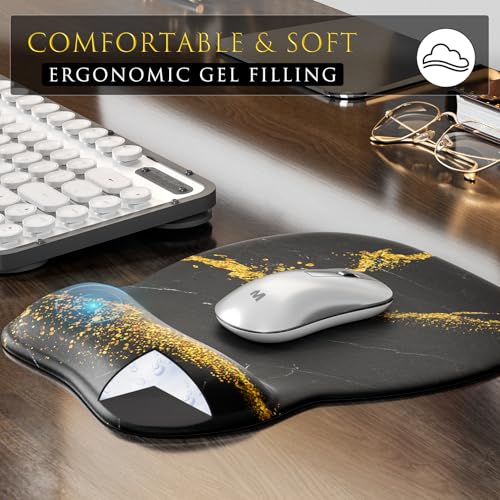 MROCO Ergonomic Mouse Pad with Gel Wrist Rest, Comfortable Mousepad with Smooth Wrist Support Surface and Non-Slip PU Base for Pain Relief, Computer, Laptop, Office & Home, 9.4 x 8.1 in, Black Gold - Image 4