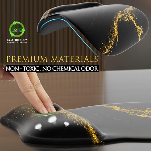 MROCO Ergonomic Mouse Pad with Gel Wrist Rest, Comfortable Mousepad with Smooth Wrist Support Surface and Non-Slip PU Base for Pain Relief, Computer, Laptop, Office & Home, 9.4 x 8.1 in, Black Gold - Image 3